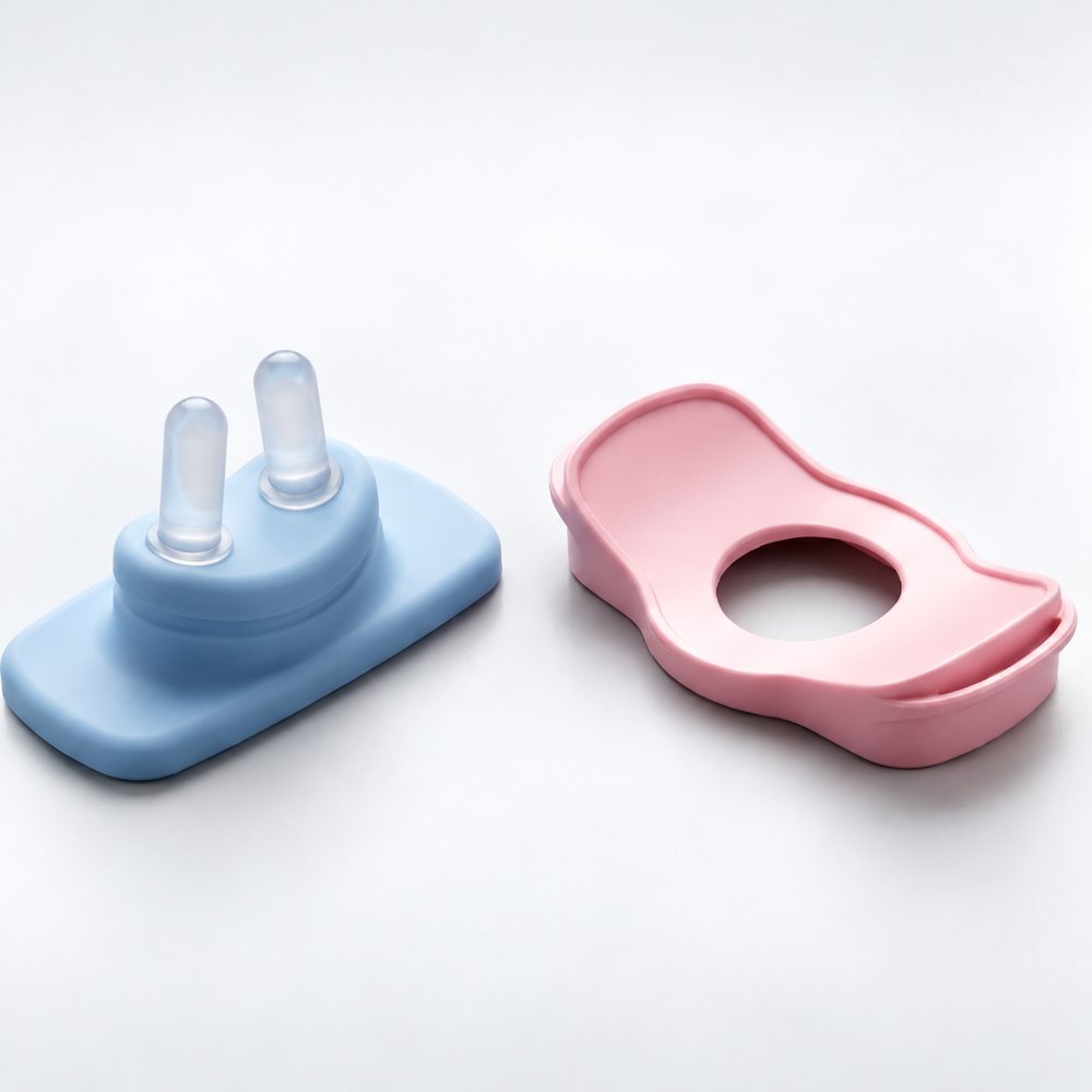 Blue silicone nasal holder and pink silicone cover